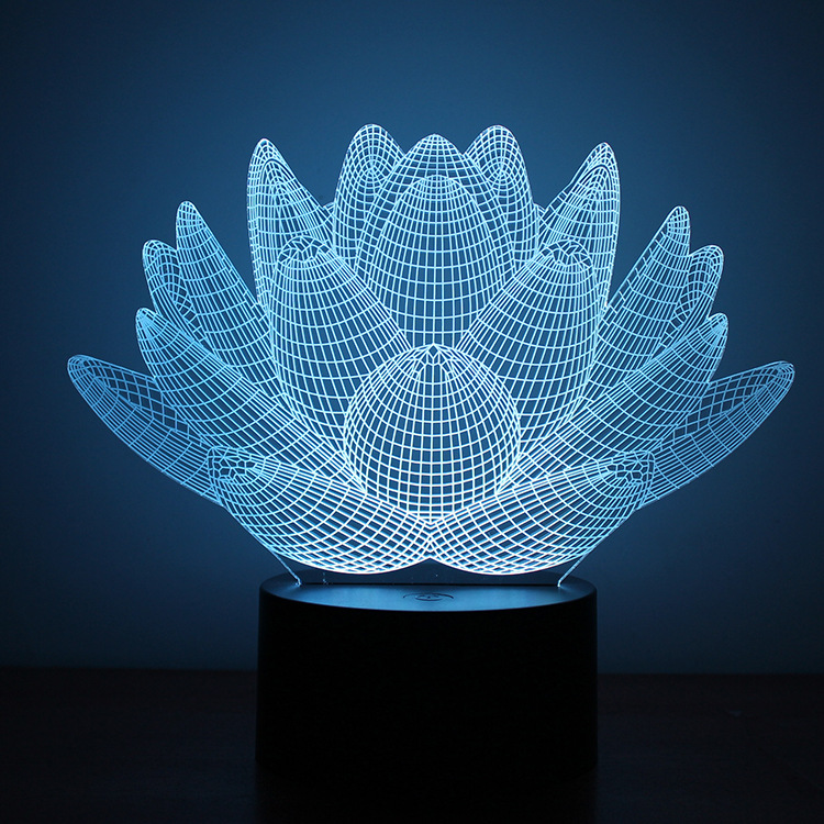 Neutral 3D Creativity Night light Lotus Acrylic LED  lights Button Type Home Colorful Lights