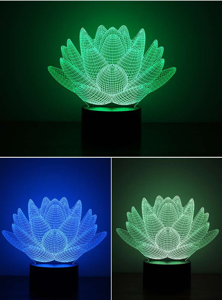 Neutral 3D Creativity Night light Lotus Acrylic LED  lights Button Type Home Colorful Lights