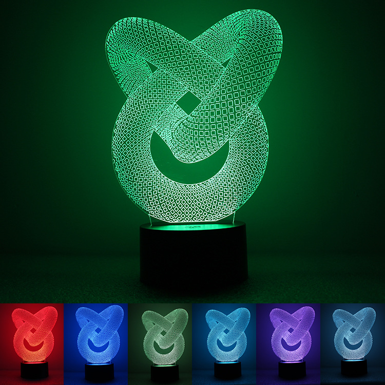 Double Ring 3D Night Light USB Button Vision Creative Dynamic Alternately Led Glowing Small Lamp