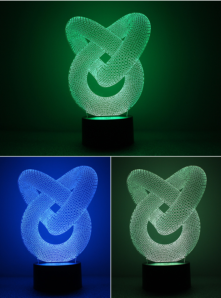 Double Ring 3D Night Light USB Button Vision Creative Dynamic Alternately Led Glowing Small Lamp