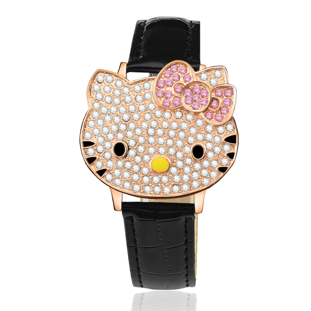 Upscale Female Models Belt Watch Fashion Big Dial Clamshell Diamond KT Cat Quartz Watches