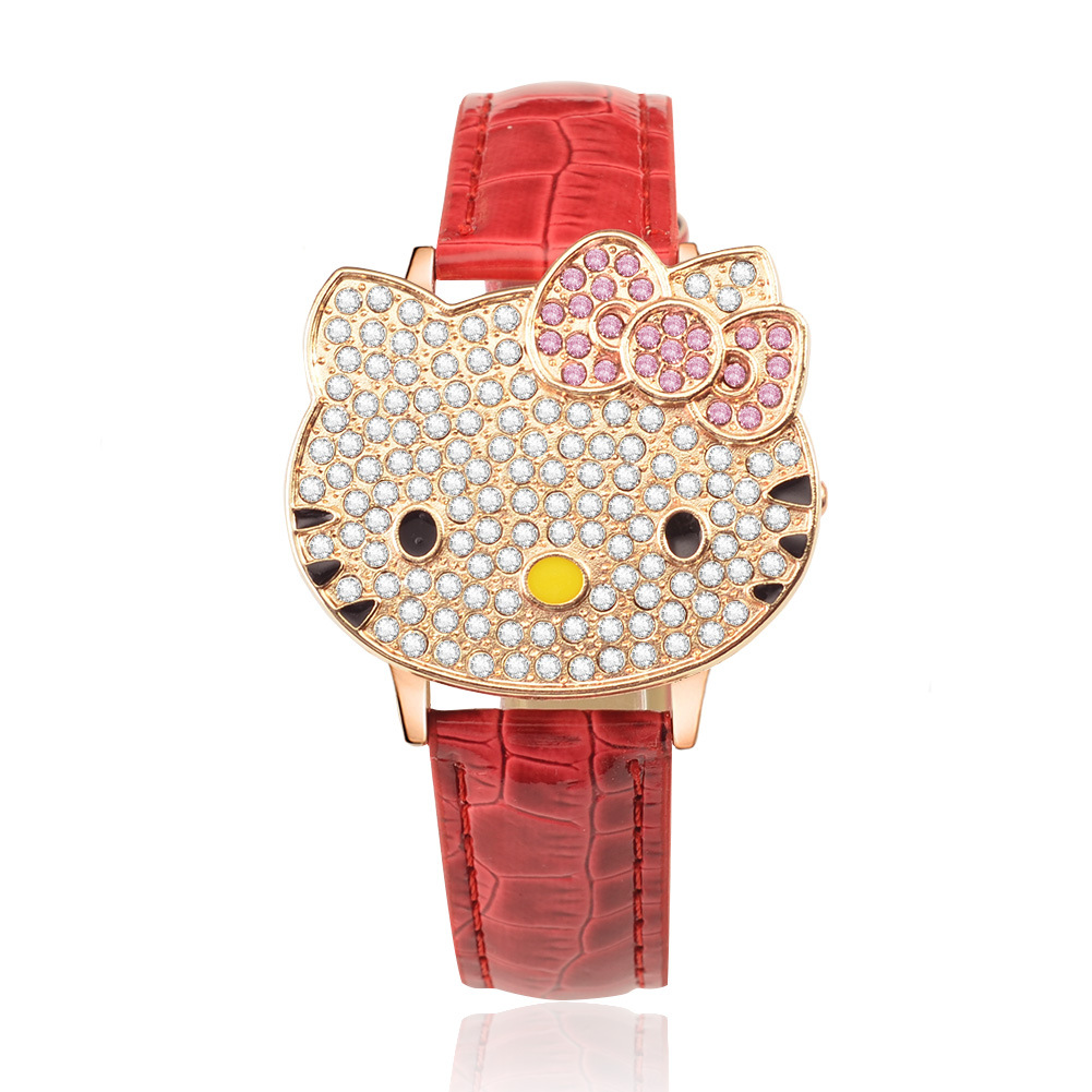 Upscale Female Models Belt Watch Fashion Big Dial Clamshell Diamond KT Cat Quartz Watches