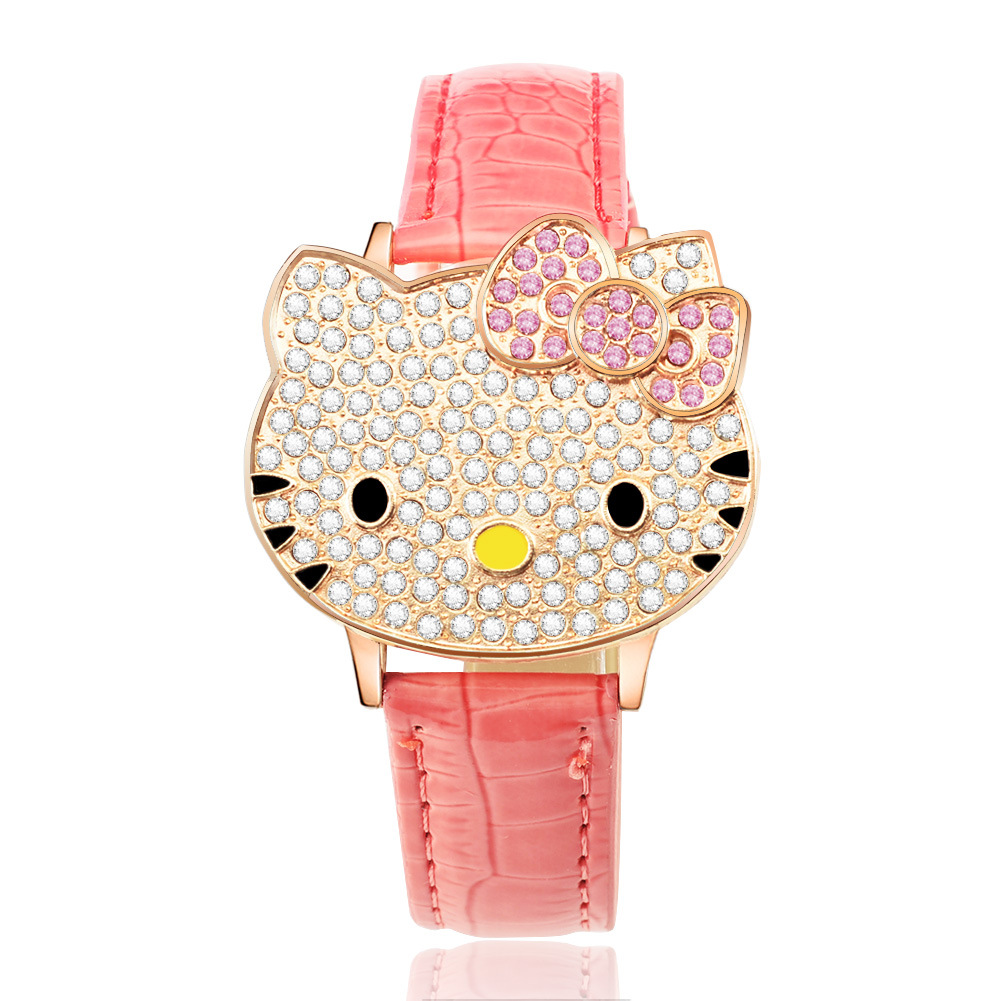 Upscale Female Models Belt Watch Fashion Big Dial Clamshell Diamond KT Cat Quartz Watches