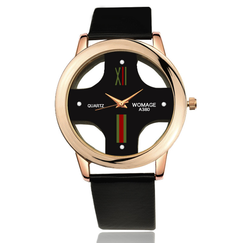 Fashion Ms Hollow Watch Creative Cross Belt Female Watch Quartz Watches