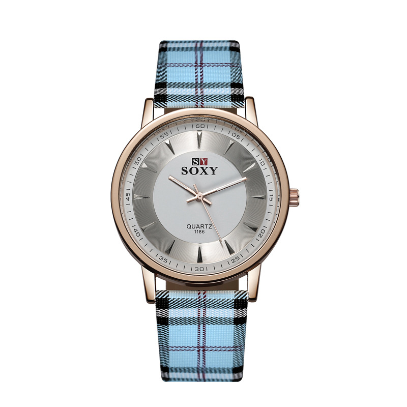 Fashion Ms Stripe Belt Watch Simple Scale Lattice Quartz Watch