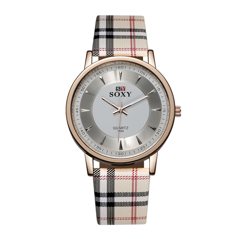 Fashion Ms Stripe Belt Watch Simple Scale Lattice Quartz Watch