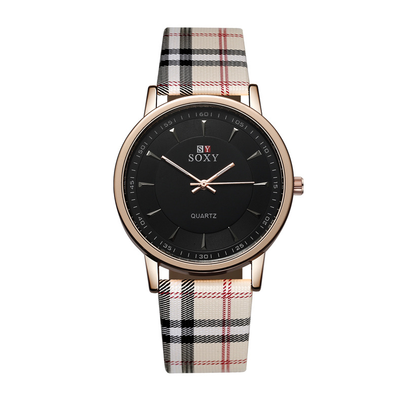 Fashion Ms Stripe Belt Watch Simple Scale Lattice Quartz Watch
