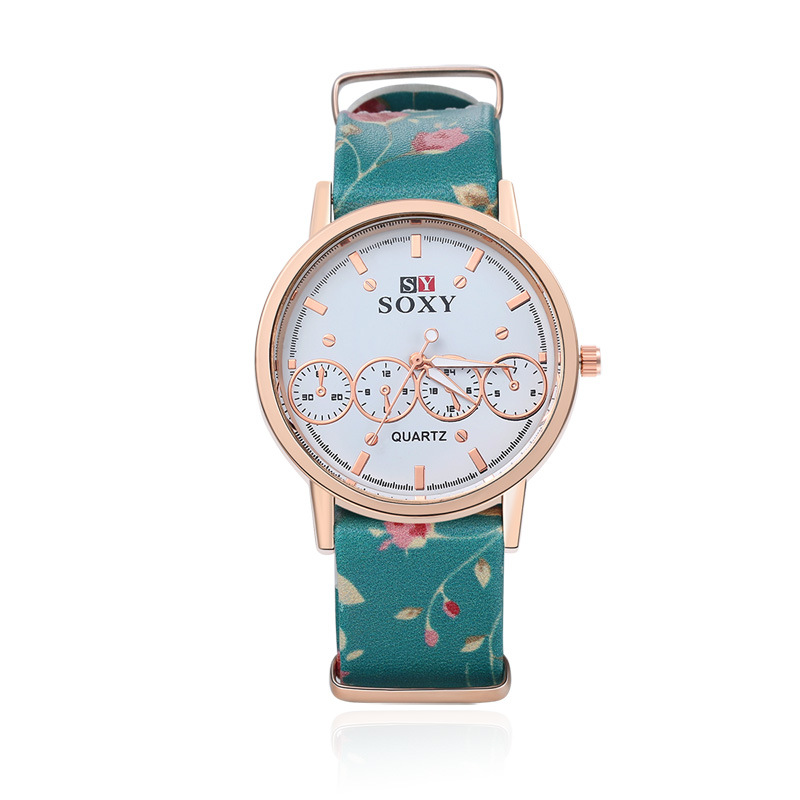 Ms Printing Belt Watch Fashion Four Eyes Quartz Wild Fashion Watch