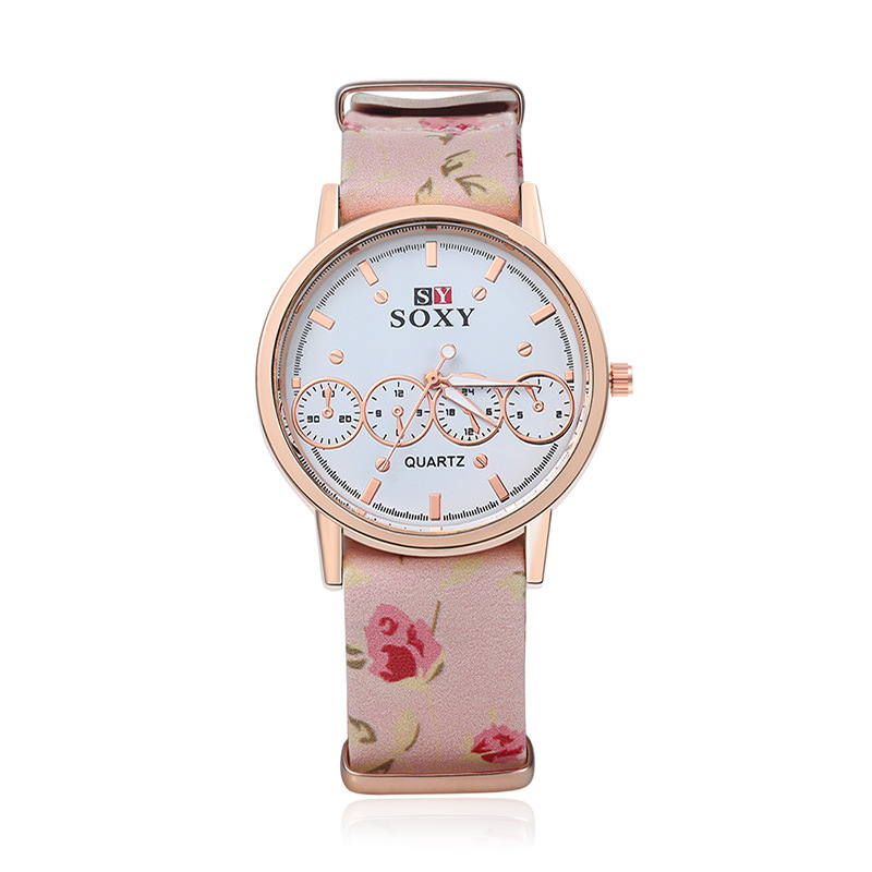 Ms Printing Belt Watch Fashion Four Eyes Quartz Wild Fashion Watch