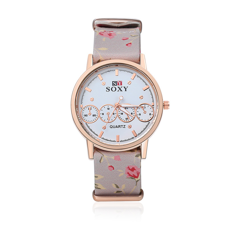 Ms Printing Belt Watch Fashion Four Eyes Quartz Wild Fashion Watch