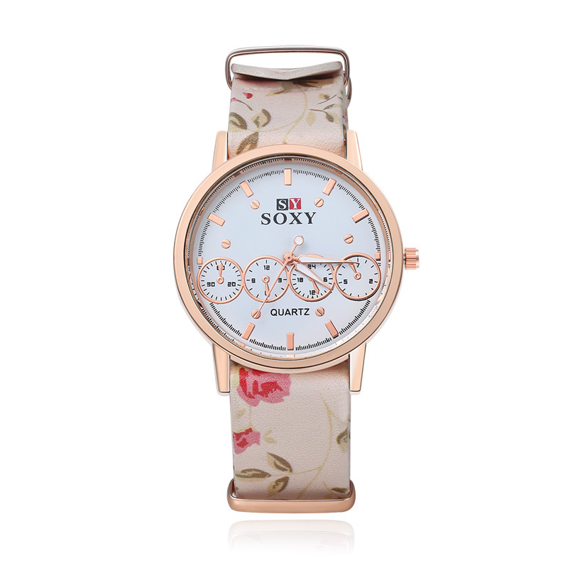 Ms Printing Belt Watch Fashion Four Eyes Quartz Wild Fashion Watch