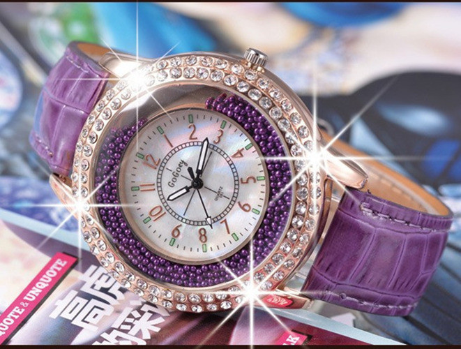 Girls Trend Full Diamond Leather Ms Upscale Leisure Fashion Watch