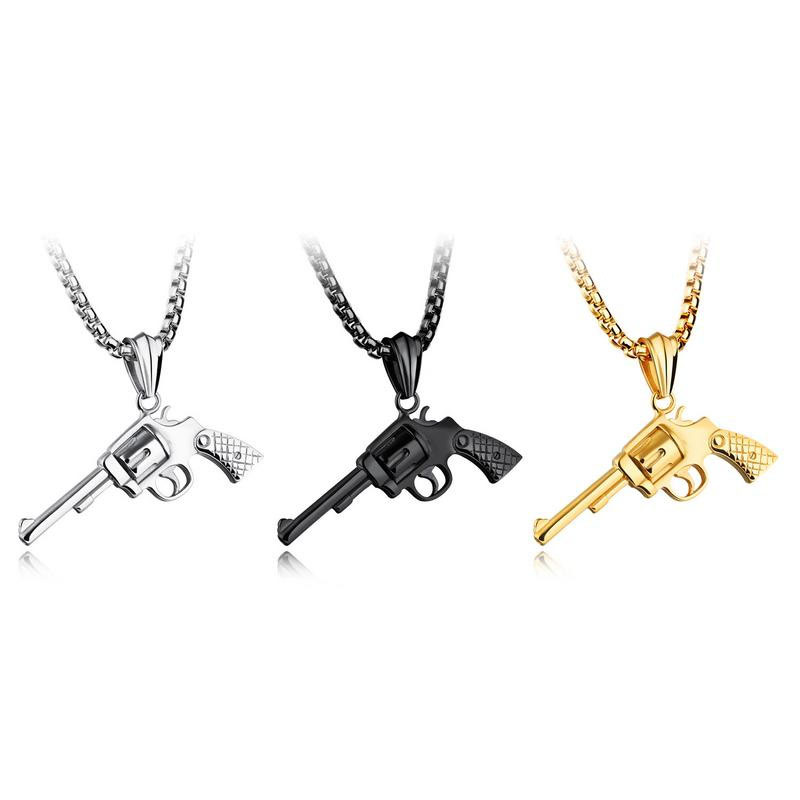Personality Pistol Accessories Pendant Titanium Steel Domineering Modeling Men Necklace