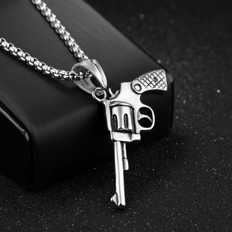Personality Pistol Accessories Pendant Titanium Steel Domineering Modeling Men Necklace