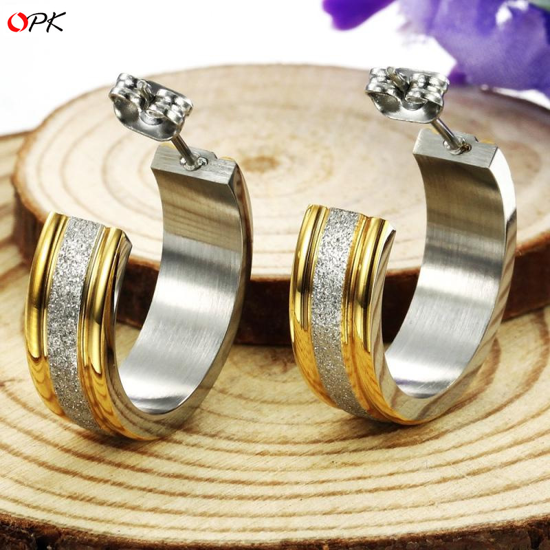 Fashion Bilateral Gold-plated Scrub Titanium Steel Ms Simple Earrings