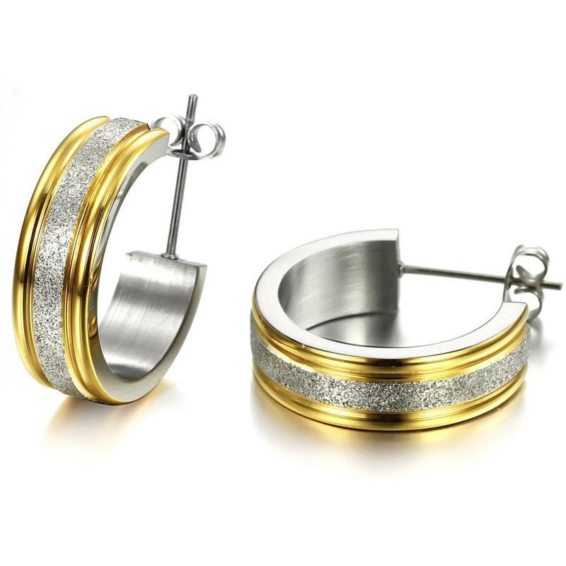 Fashion Bilateral Gold-plated Scrub Titanium Steel Ms Simple Earrings