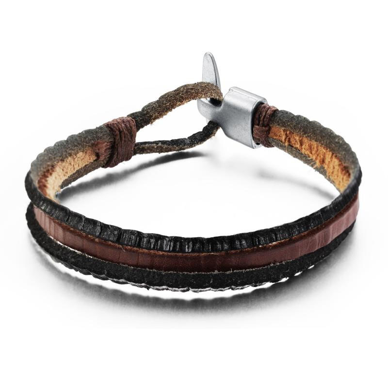 Men Cool Personality Retro Alloy Fashion Buckle Leather Bracelet
