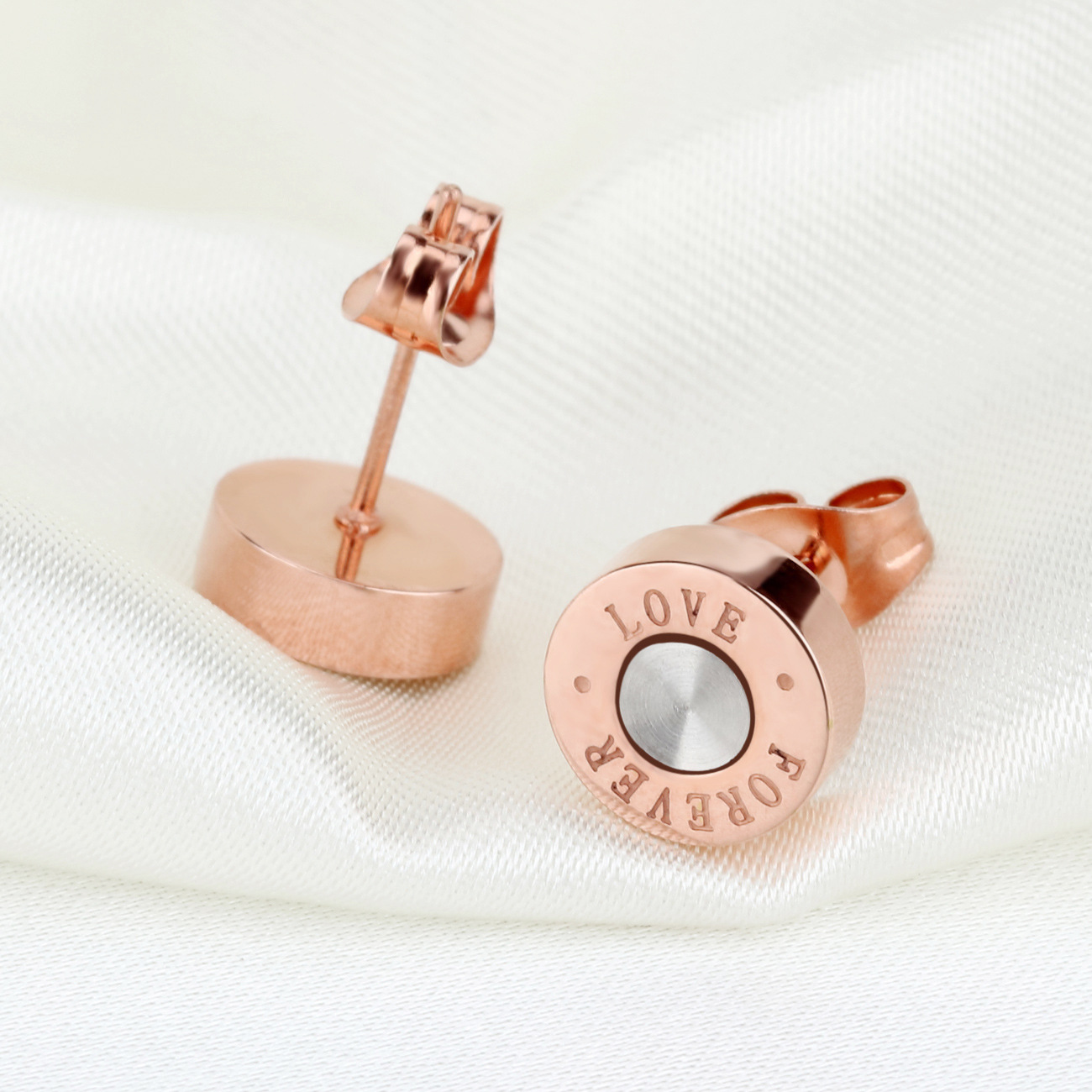 The New Temperament Personality LOVE Plated Rose gold Titanium Steel Fashion Earrings