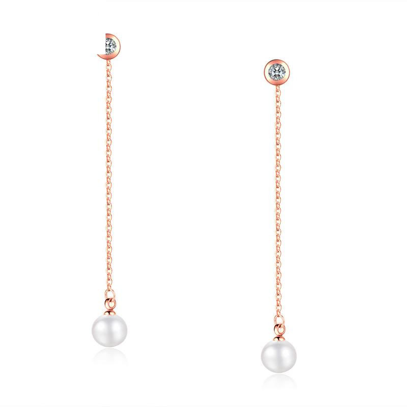 Simple Pearl Long Section Rose gold Tassel Earrings Titanium Steel Do not fade Earring