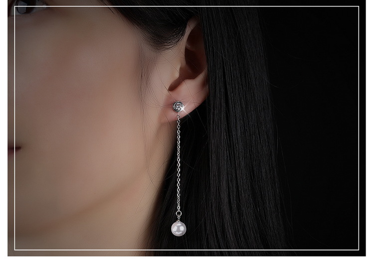 Simple Pearl Long Section Rose gold Tassel Earrings Titanium Steel Do not fade Earring