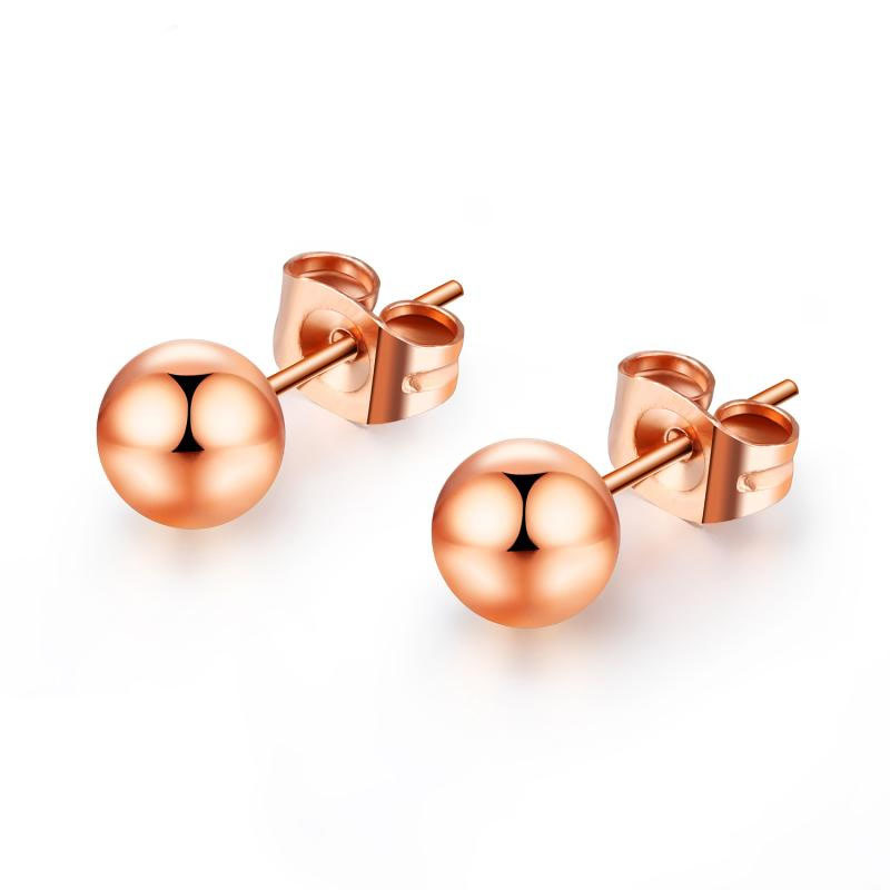 Fashion Titanium Steel plating Rose Gold Earrings lovely Round beads Earring