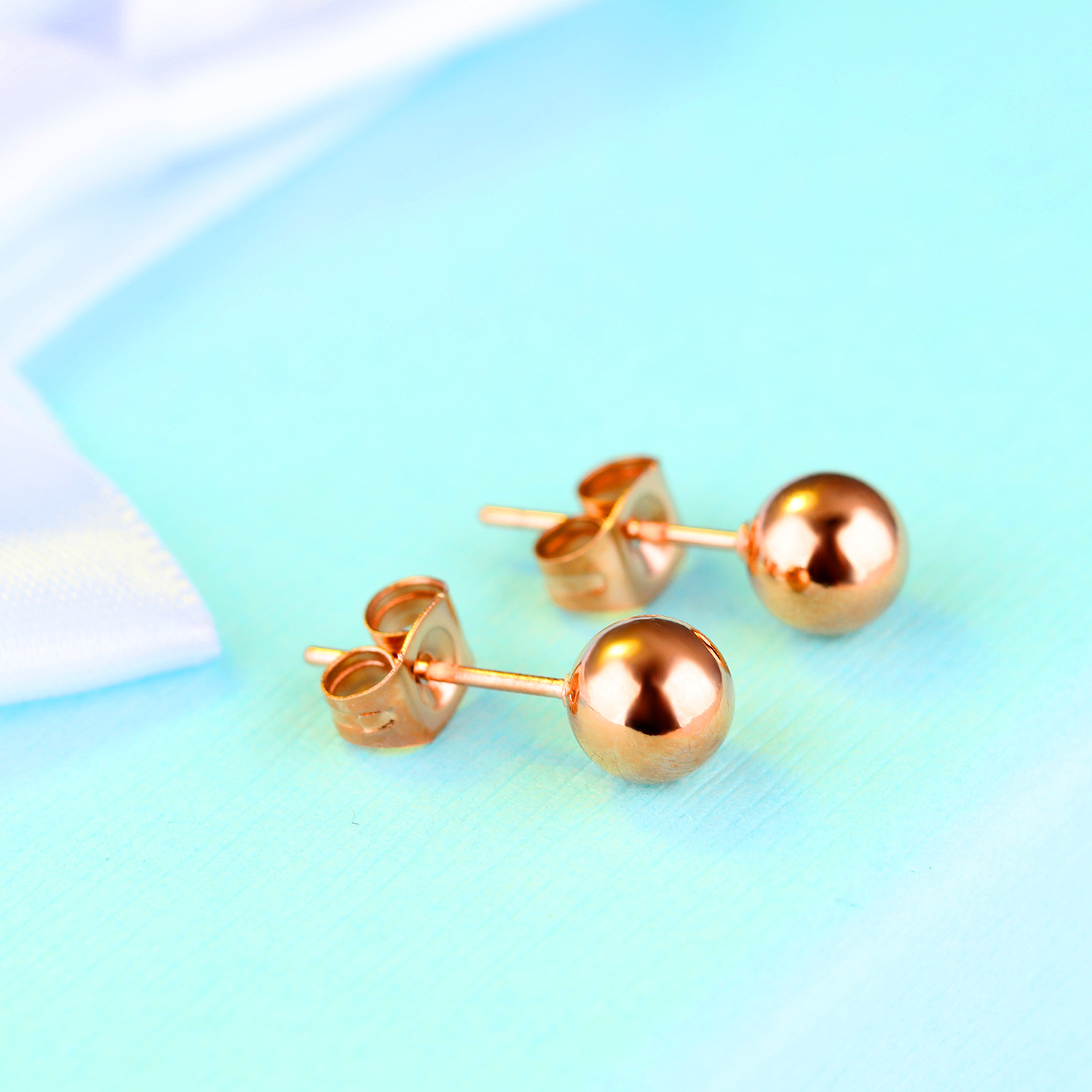 Fashion Titanium Steel plating Rose Gold Earrings lovely Round beads Earring