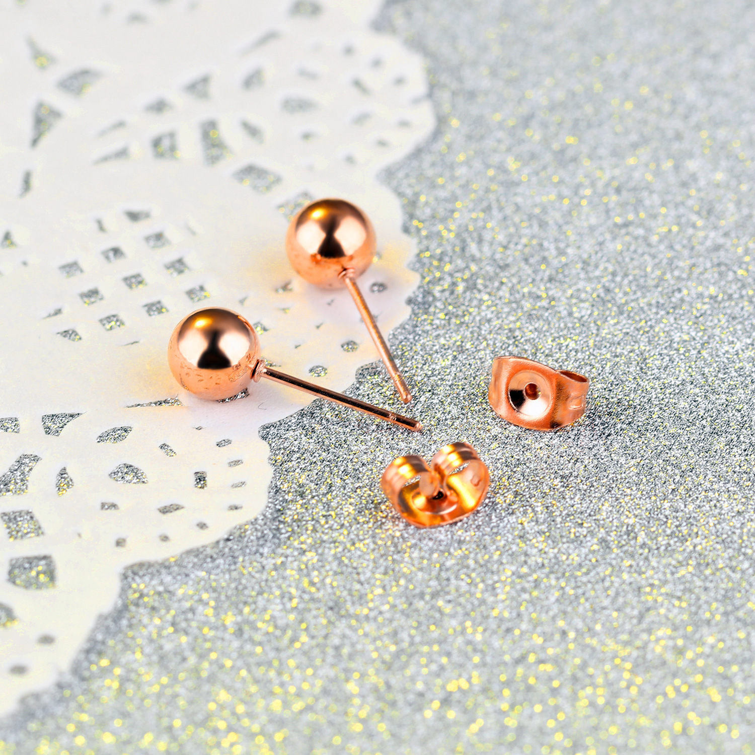 Fashion Titanium Steel plating Rose Gold Earrings lovely Round beads Earring