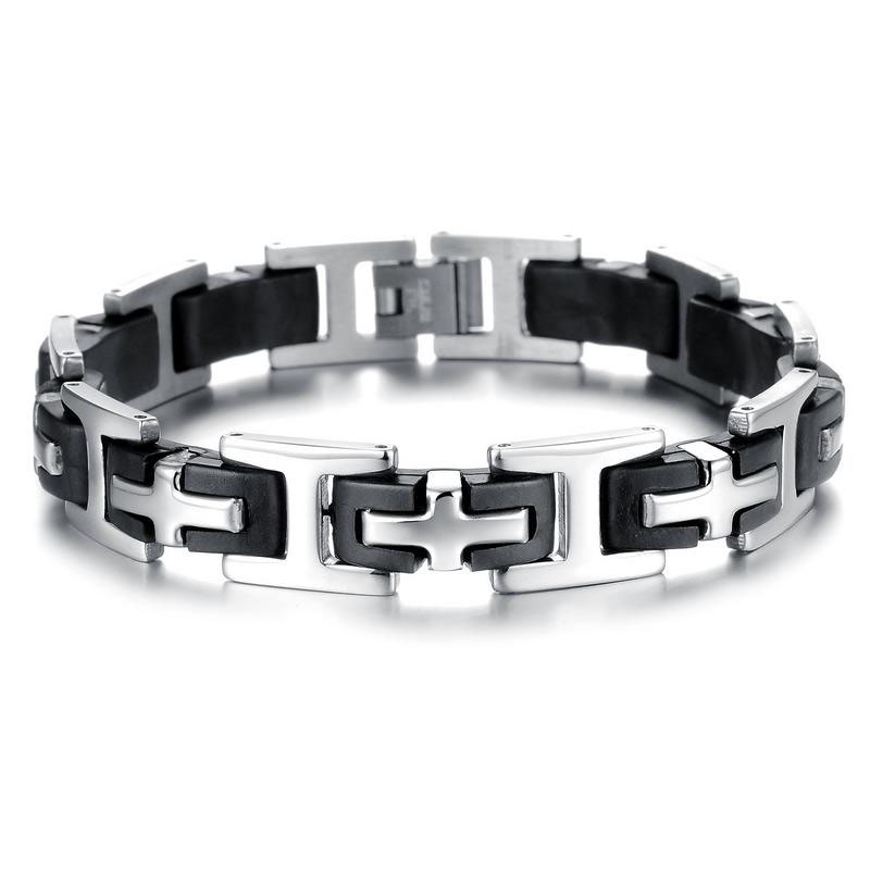 Creative Classic Leisure Cross Men Simple Stainless Steel Silica gel Bracelet