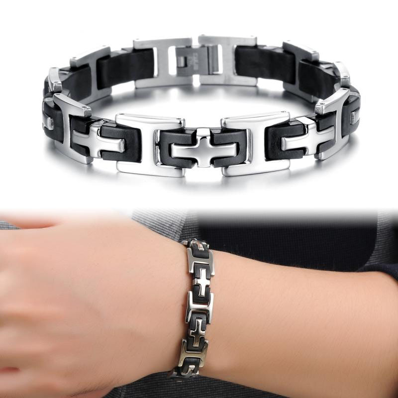 Creative Classic Leisure Cross Men Simple Stainless Steel Silica gel Bracelet