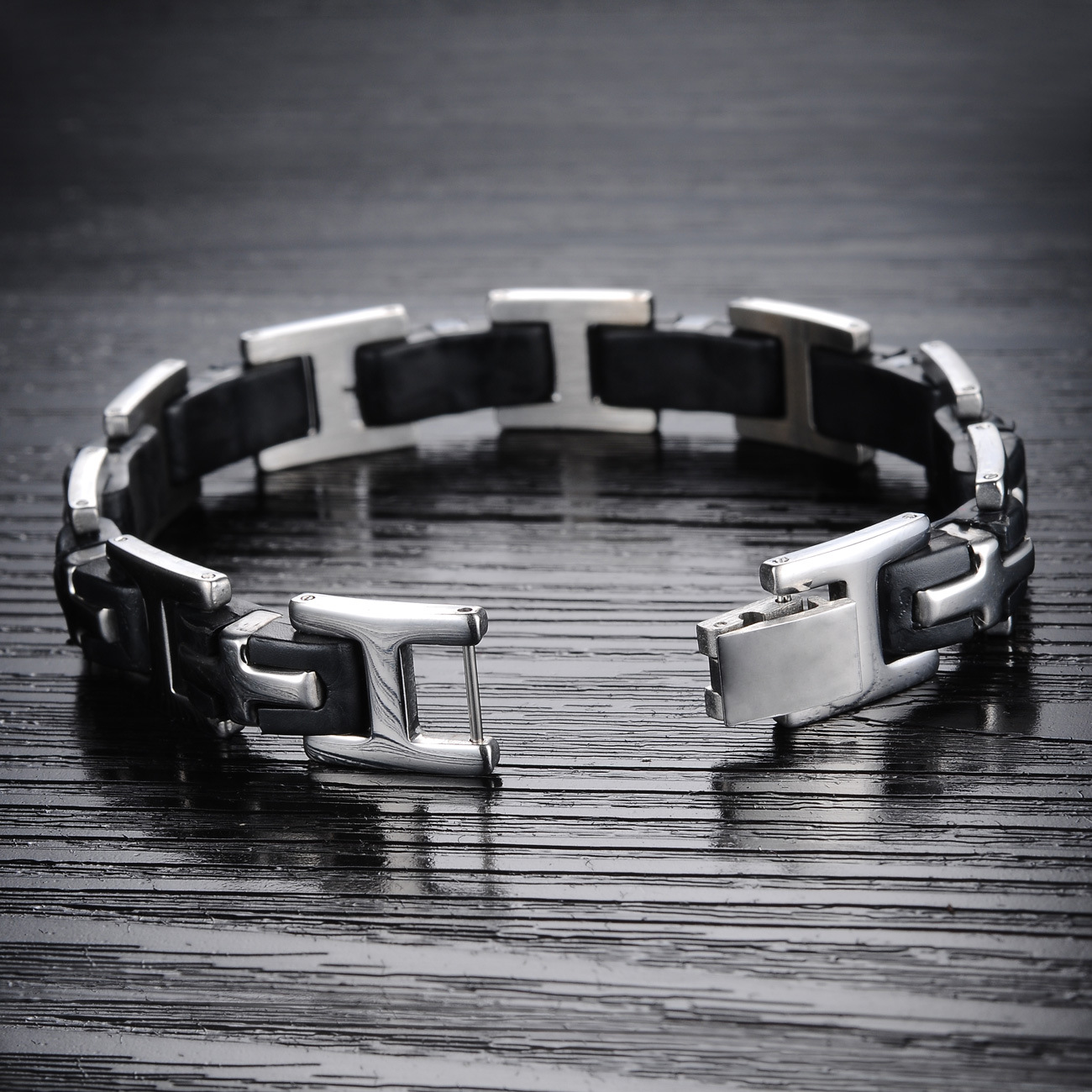 Creative Classic Leisure Cross Men Simple Stainless Steel Silica gel Bracelet