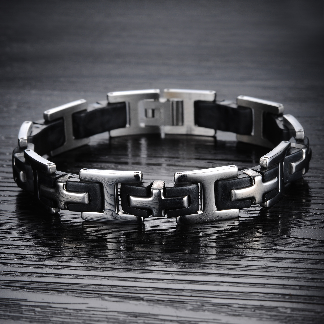 Creative Classic Leisure Cross Men Simple Stainless Steel Silica gel Bracelet