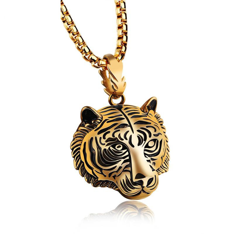 Western Style Men Hip hop Pendant Domineering Tiger Head Stainless Steel Necklace