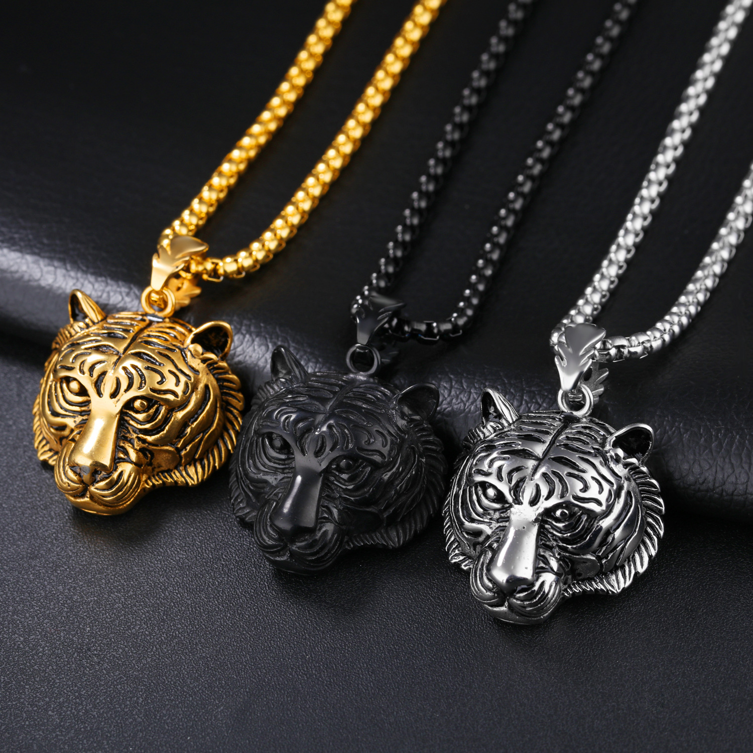 Western Style Men Hip hop Pendant Domineering Tiger Head Stainless Steel Necklace