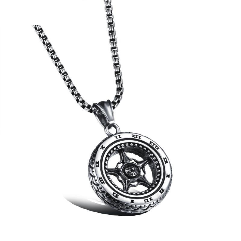Domineering Romanian Tires Wheel Men Pendant Titanium Steel Personality Necklace