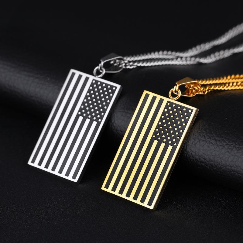 Creative Stainless Steel United States Flag Tag Men Personality Fashion Pendant