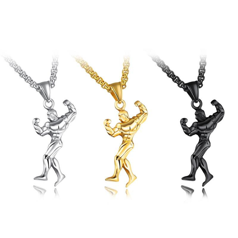 Western Style Fashion Bodybuilding Mr Necklace Men Personality Titanium Steel Pendant