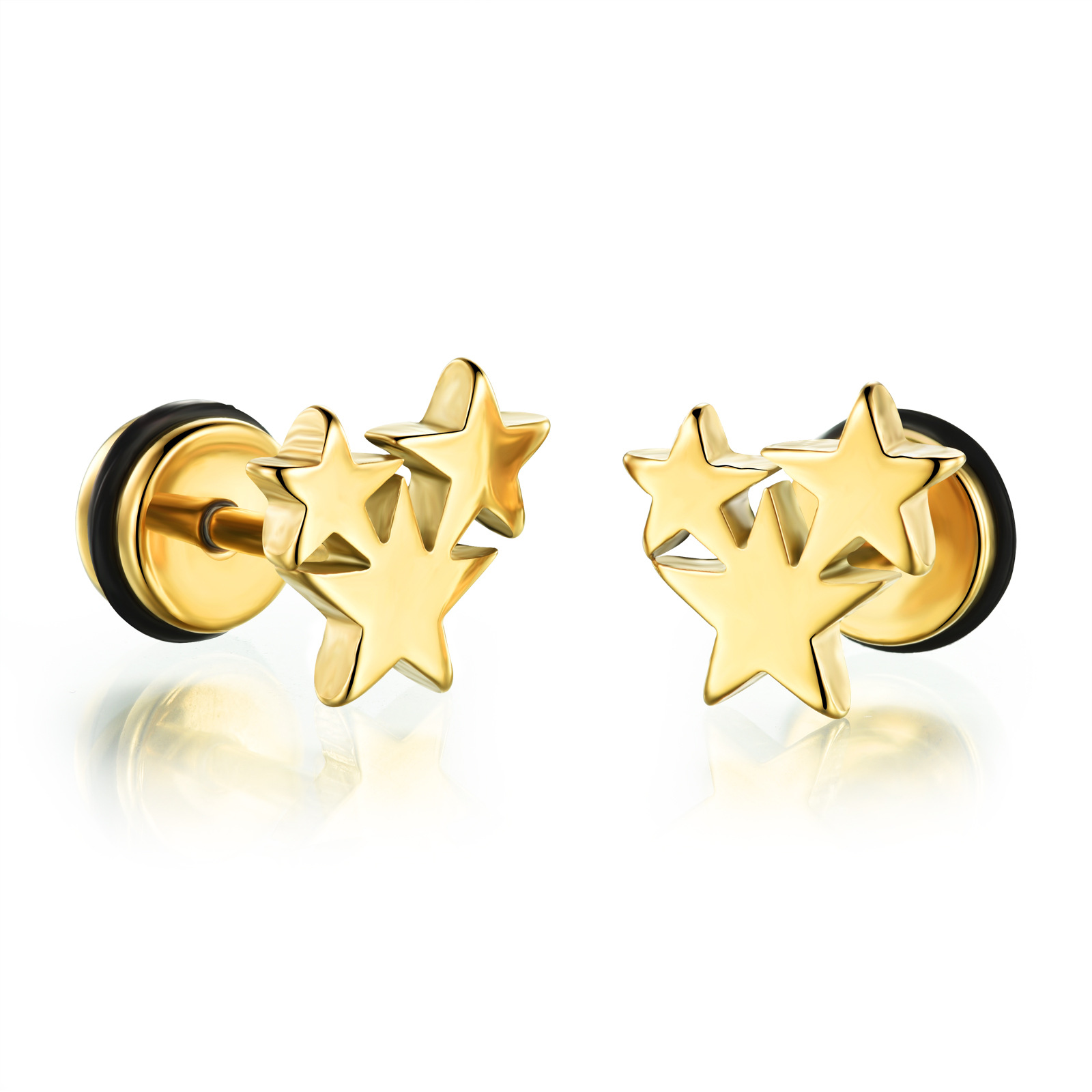 Men Titanium Steel Earrings Gold Plating Personality Simple Five-pointed Star Earring