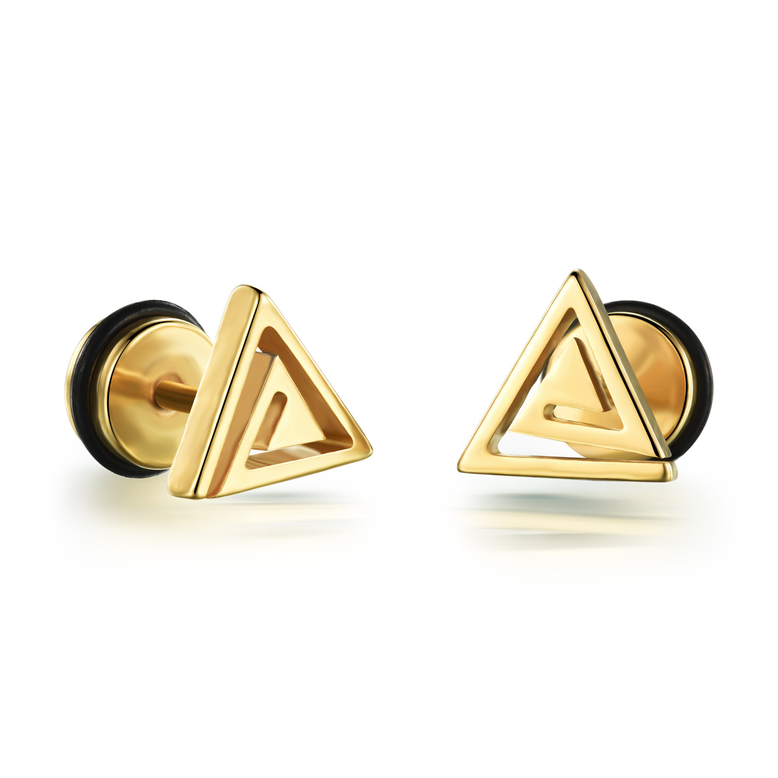 Men Fashion Titanium Steel Earrings Gold Plating Triangle Leisure Student Screw Earrings