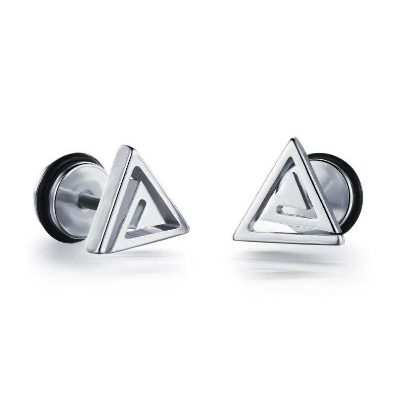 Men Fashion Titanium Steel Earrings Gold Plating Triangle Leisure Student Screw Earrings