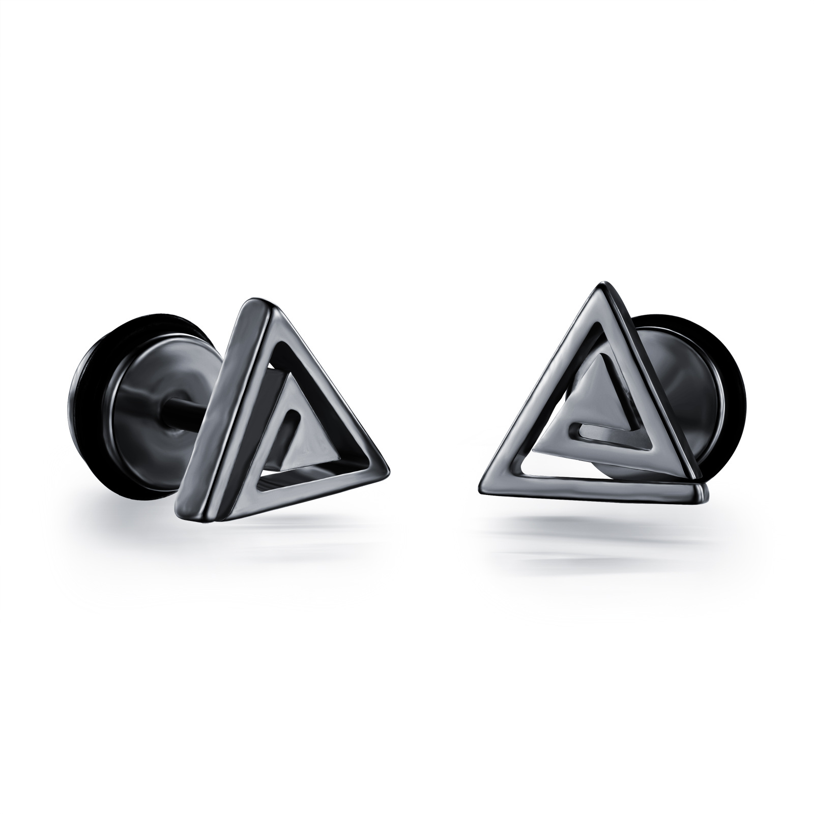Men Fashion Titanium Steel Earrings Gold Plating Triangle Leisure Student Screw Earrings