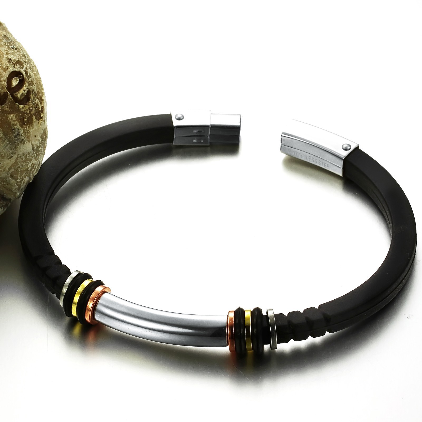 Western Style Personality Titanium Steel Silica Gel Bracelet Men Fashion Leisure Bracelet