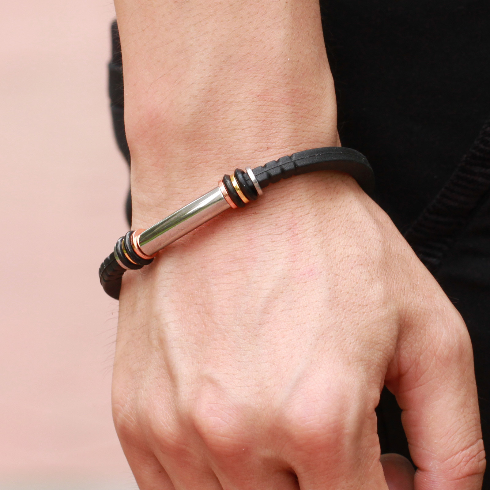 Western Style Personality Titanium Steel Silica Gel Bracelet Men Fashion Leisure Bracelet