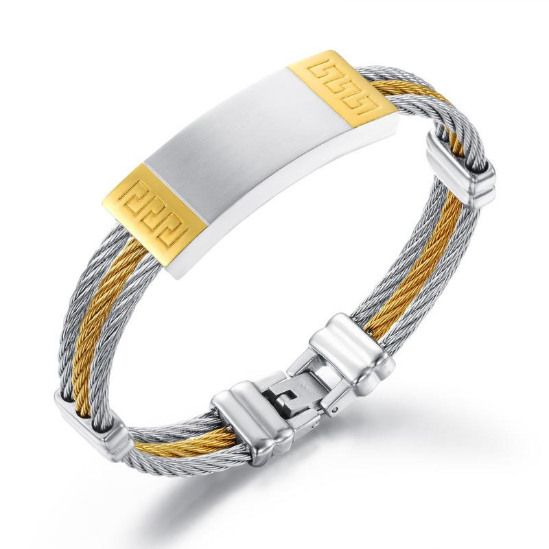 Fashion Wire Weave Hemp Rope Wristband Smooth Wrinkle Stainless Steel Men Bracelet