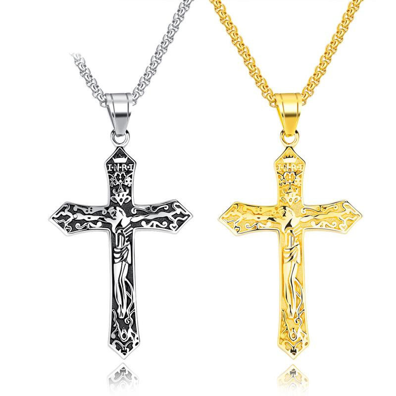 Western Style Personality The Father Jesus Classic Cross Pendant Men Titanium Steel Necklace