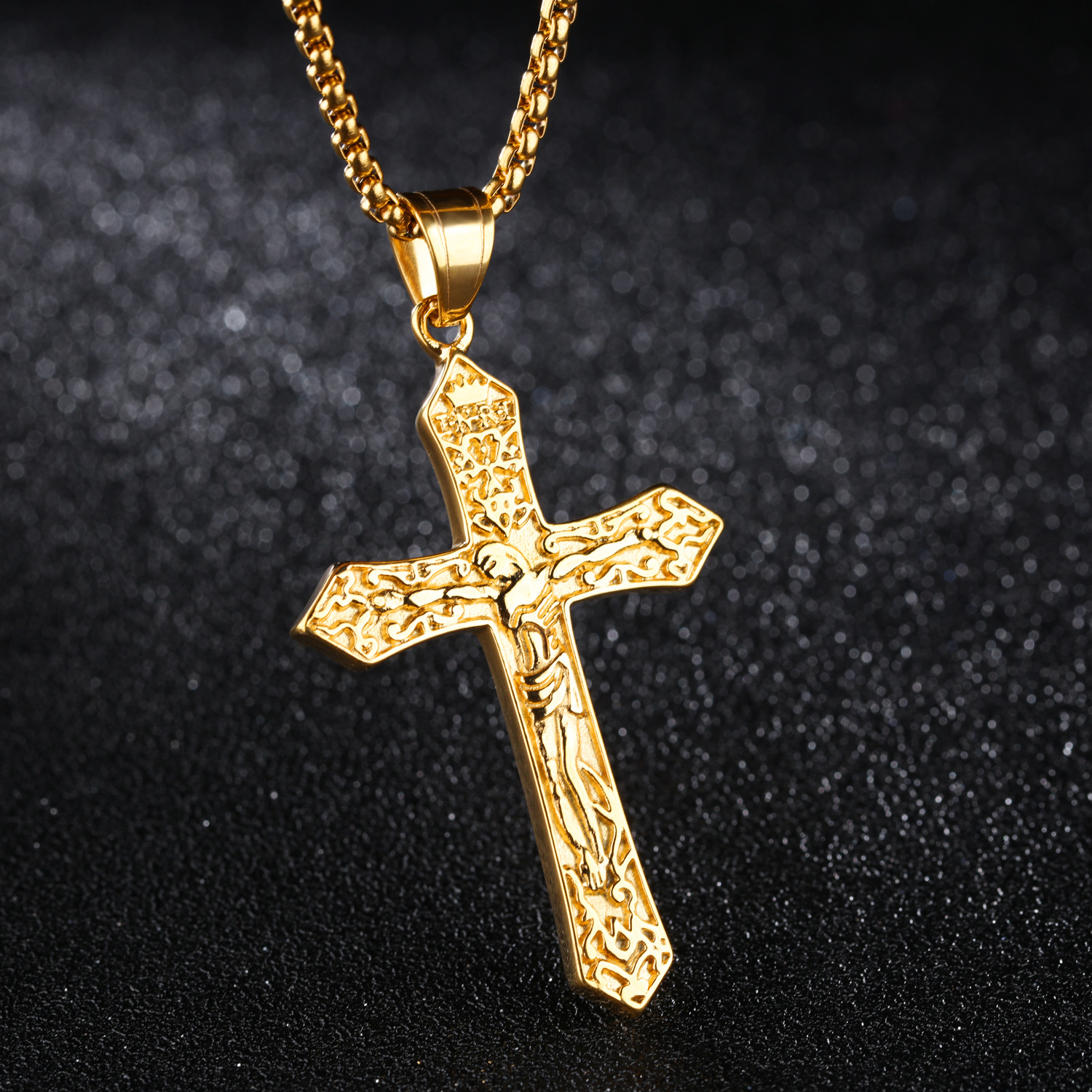 Western Style Personality The Father Jesus Classic Cross Pendant Men Titanium Steel Necklace