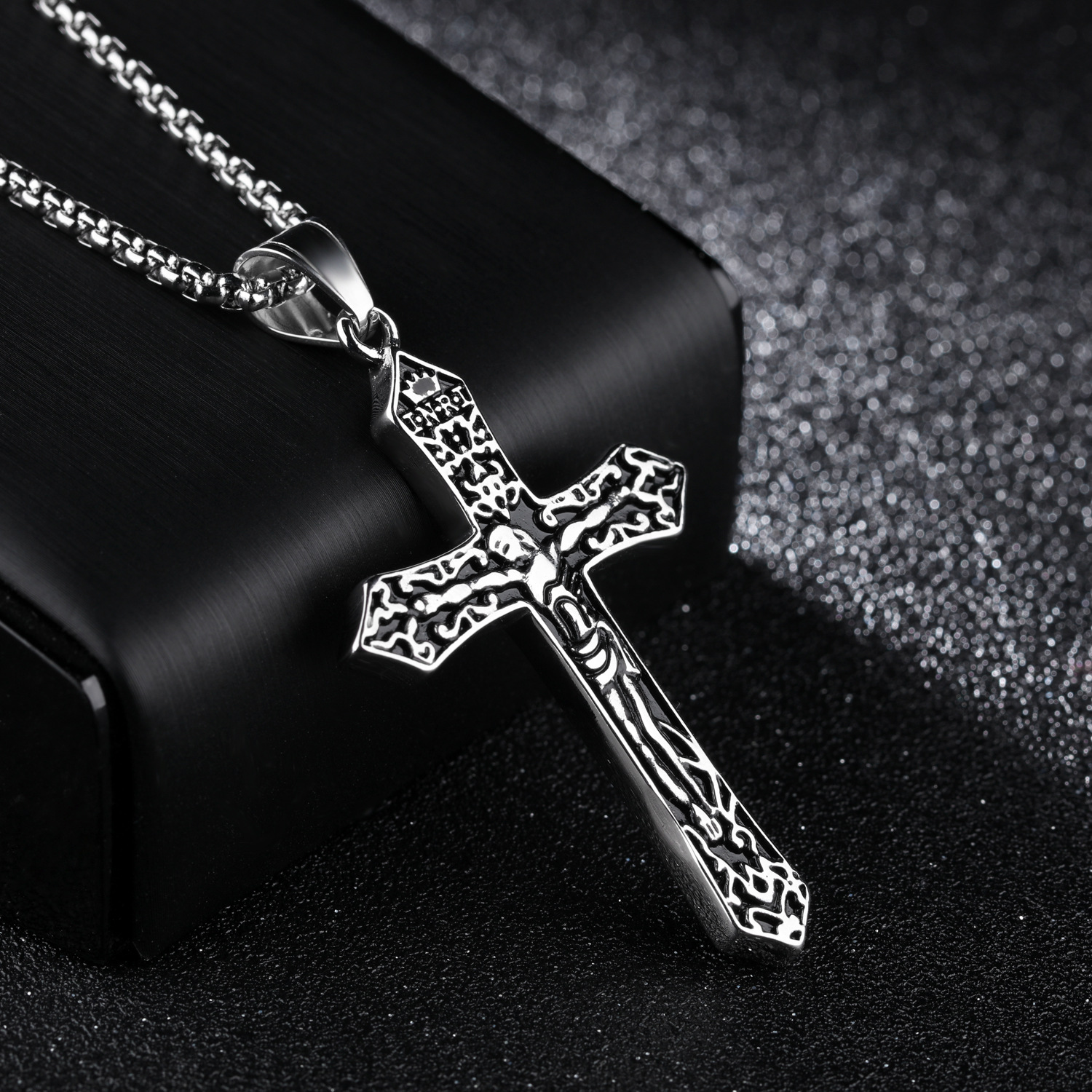 Western Style Personality The Father Jesus Classic Cross Pendant Men Titanium Steel Necklace