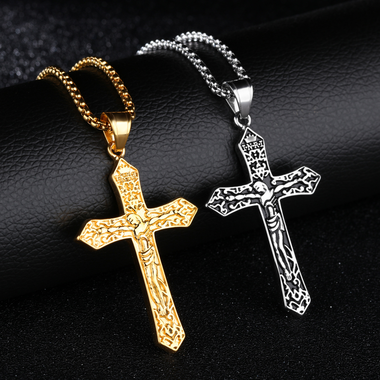 Western Style Personality The Father Jesus Classic Cross Pendant Men Titanium Steel Necklace