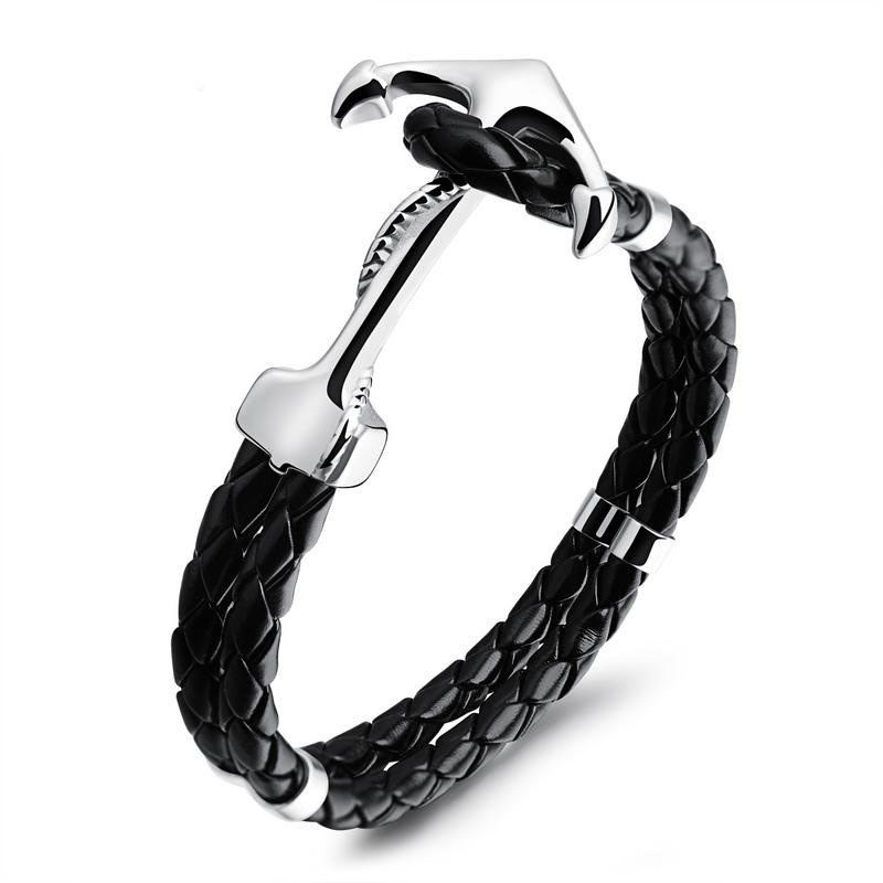 Men Rocking Style Cortex Bracelet Personality Double Layer Anchor Button Wristband