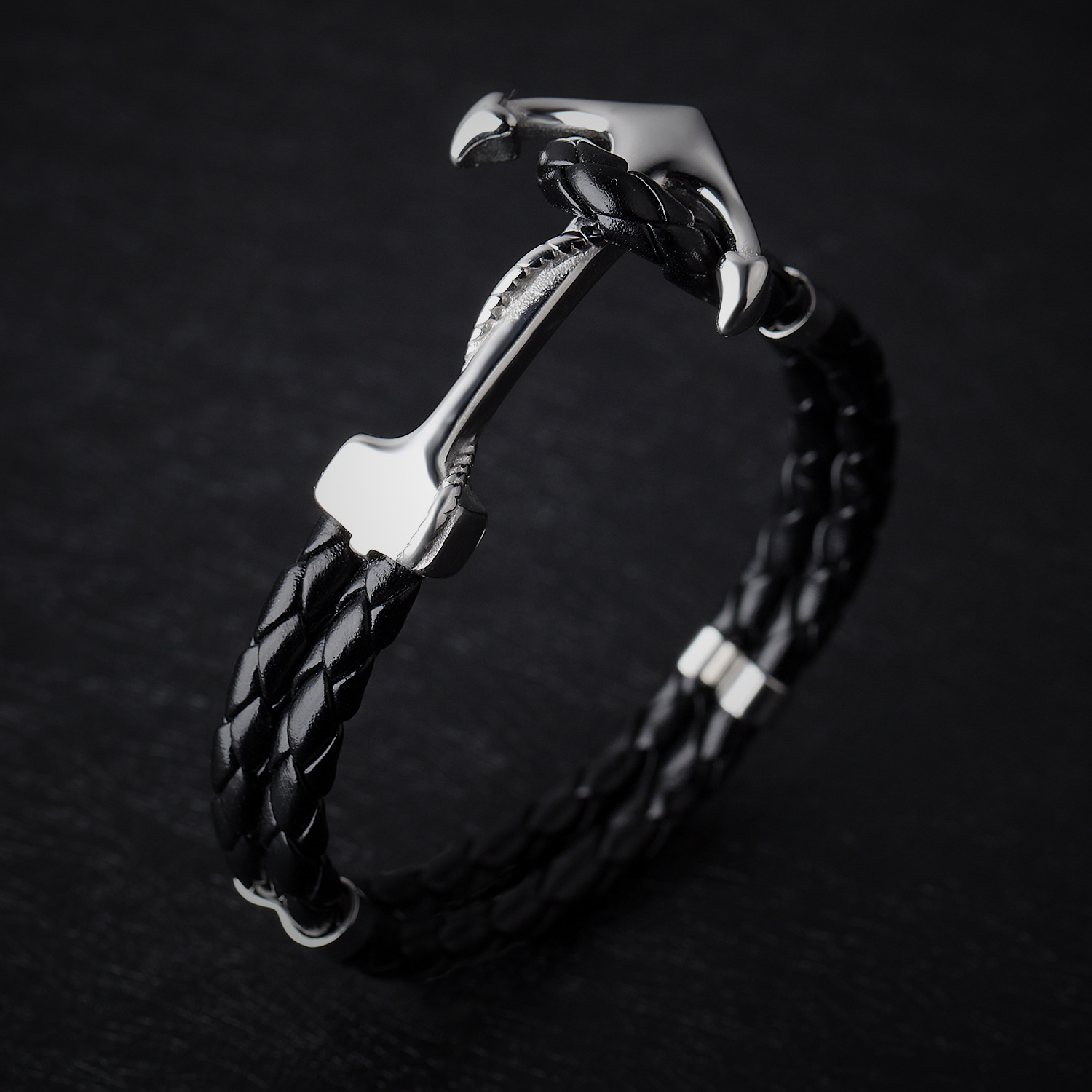 Men Rocking Style Cortex Bracelet Personality Double Layer Anchor Button Wristband