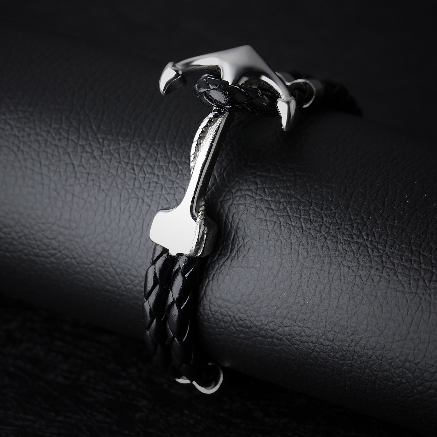 Men Rocking Style Cortex Bracelet Personality Double Layer Anchor Button Wristband